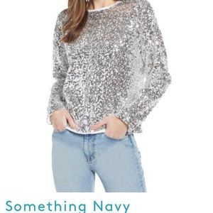 Something Navy Silver Sequin Sweatshirt Style XS